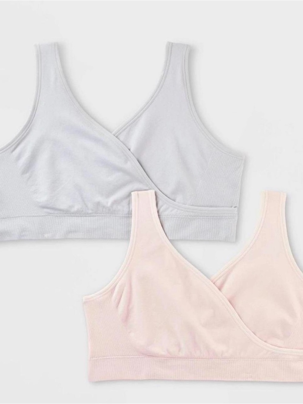Auden Wireless Crossover Bralette - Light Pink & Light Gray